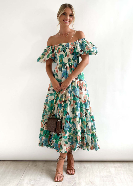 Glenda - Bloemen Midi Jurk